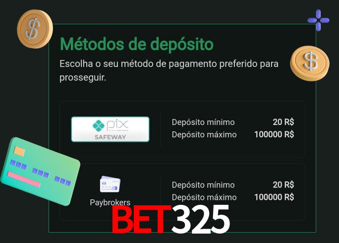 O cassino bet325 oferece uma grande variedade de métodos de pagamento